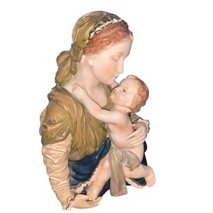 Vintage Madonna Child Ceramic Figurine  Made In Japan 1950s 9 In
